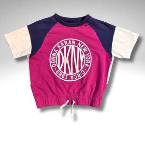 VTG DKNY Sport Y2K Cropped Logo Colorblock Drawstring Hem Sweatshirt Sm